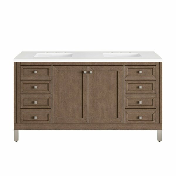 James Martin Vanities Chicago 60in Double Vanity, Whitewashed Walnut w/ 3 CM White Zeus Quartz Top 305-V60D-WWW-3WZ